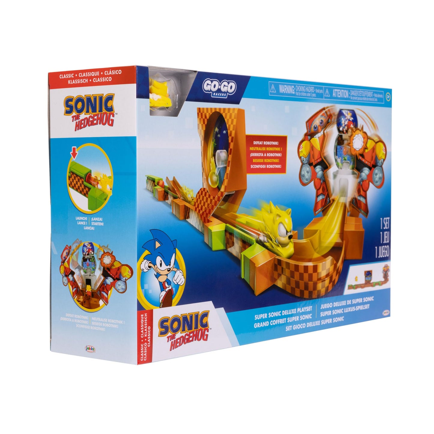 Sonic The Hedgehog Go Go Racers Deluxe Playset with Diecast Super Sonic Figure, Unique Size, Plastic Material