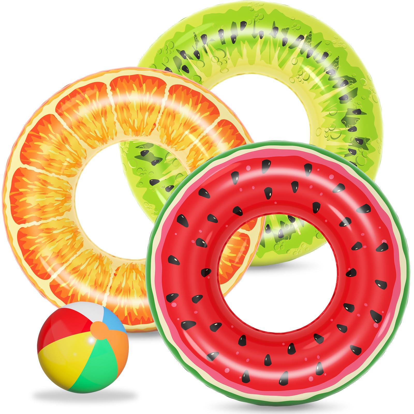 Jasonwell Inflatable Pool Floats Kids - 3 Pack Floaties Pool Tubes Swim Rings Fruit Water Floaty Watermelon Kiwi Orange Inflatable Pool Toys Float for Swimming Pool Party Lake Beach Kids mature-themeds