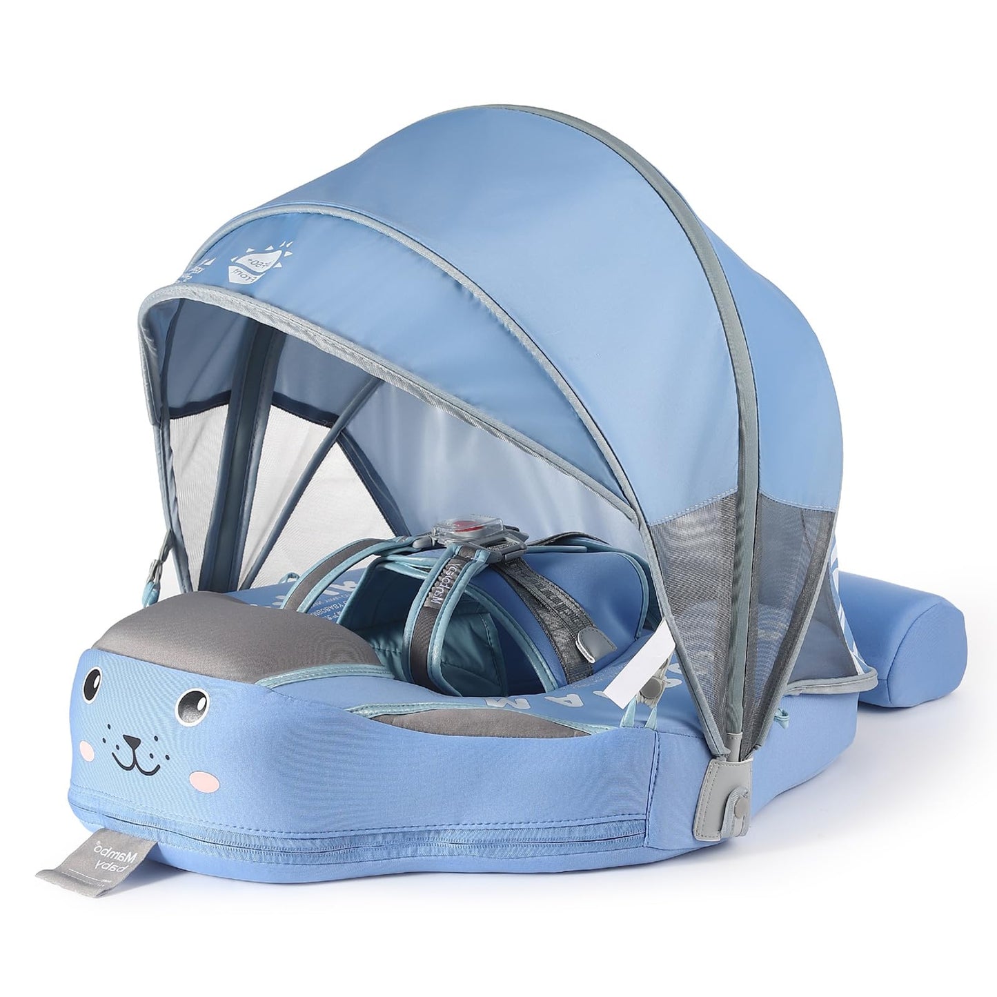 2025 Mambobaby Float With Upf 50+ Sun Protection Canopy Big Buoyancy Non-Inflatable Solid Baby Swim Pool Float For Ages 3-24 Mon