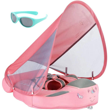 V Convey Baby Float - Non-Inflatable Smart Swim Trainer, Adjustable Size, UPF 50+, Pink, Model B503 with Canopy