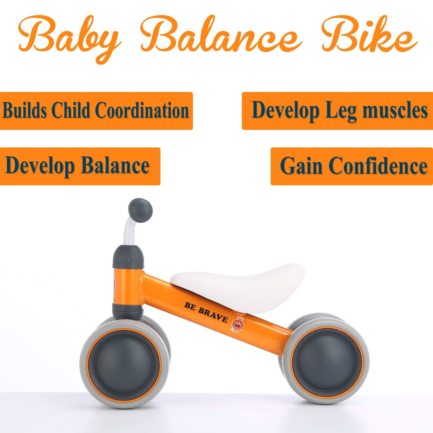 BEKILOLE Balance Bike for 1 Year Old - Carbon Steel, Orange, Ideal First Bike & Birthday Gift for Boys & Girls