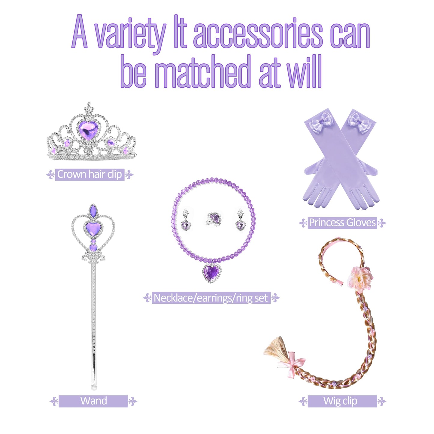 Isswya Princess Costume For Girls Princess Dress Up Toddler Cosplay Halloween Christmas Party Outfits 9-10Y