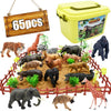 BOLZRA Safari Animals Figurines Playset, 65PCS Realistic Plastic Jungle Zoo Toys for Kids, Multi-color, Ages 3-8