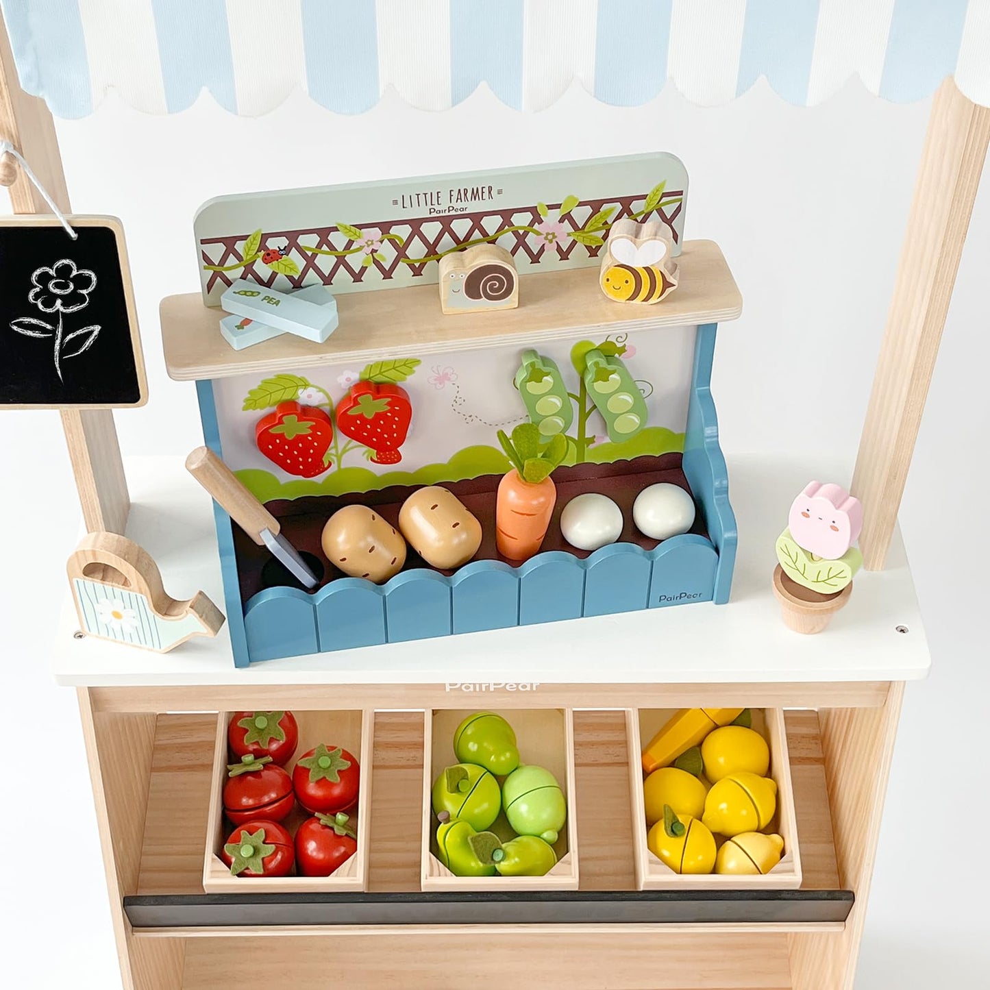 PairPear Flower Garden Toy Playset,Toddlers Wooden Toys Play Food Set for Girls Boys 3 Years and Up
