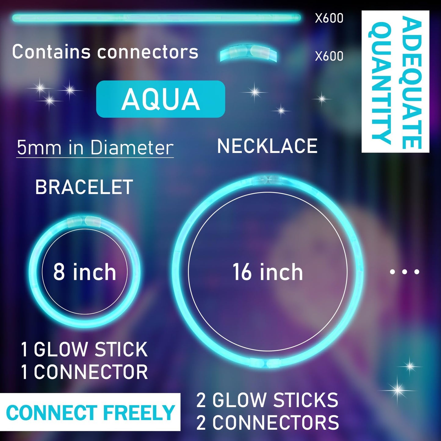 Hanaive 300 Pcs Glow Sticks Bulk 8 Inch Glow in the Dark Party Favors Neon Bracelets and Necklaces Light up Sticks with Connecto