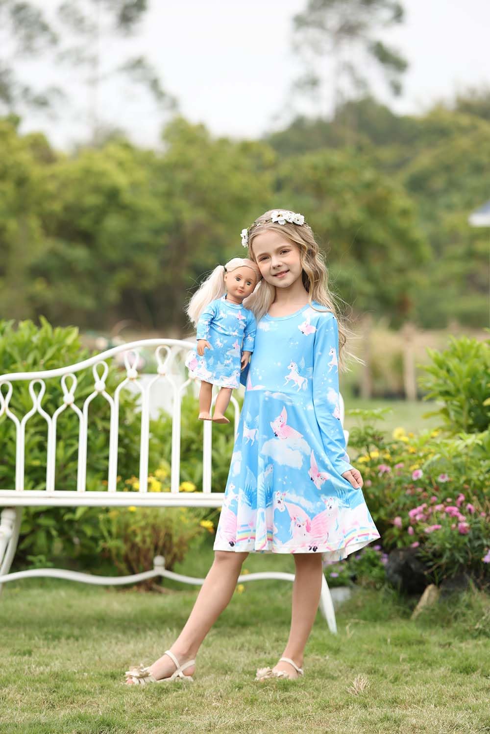 Bow Dream Cute Girl Dress And Matching American Girl Doll Clothes Accessories For Girls Dresses Size 120