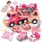Toddler Girl Truck Toys For 1 2 3 Year Old Girl Birthday Gifts, 7-In-1 Pink Princess Car Transport Carrier Trucks For Toddlers 1