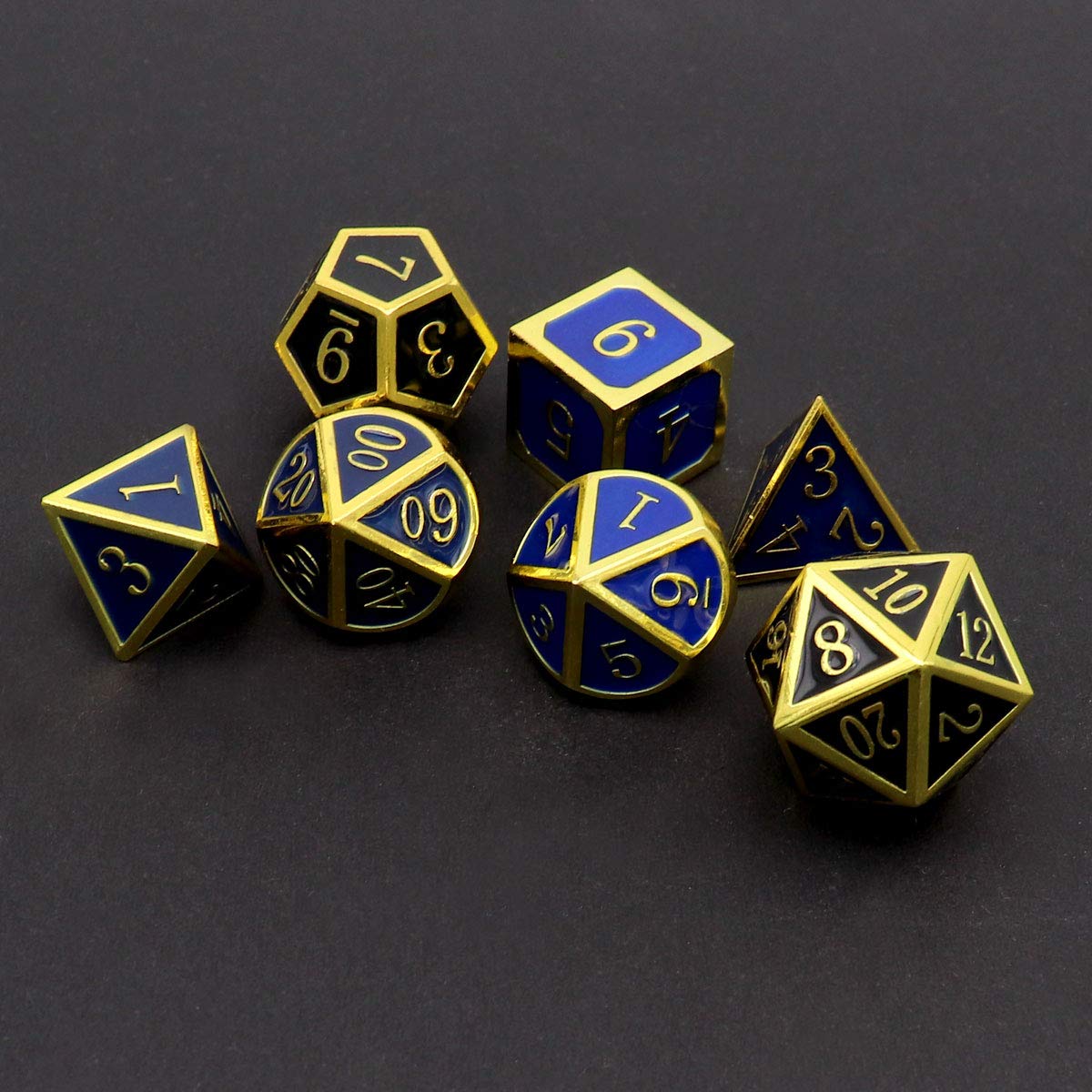 Haxtec Temperature Color Chaning Metal DND Dice Set Gold Blue Polyhedral D&D Dice for RPG Dungeons and Dragons-Gold Black Blue S