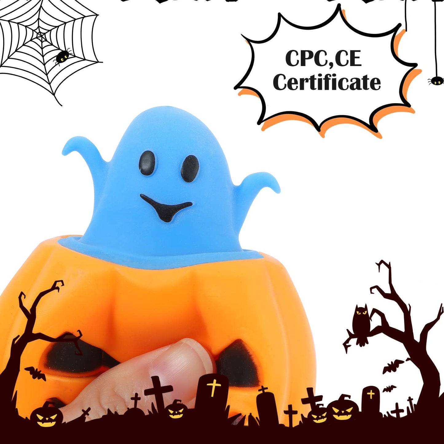 BILLMOSS Halloween Pumpkin Squishy Toys - 12PCS 6 Colors Stress Relief Ghost Toy for Trick or Treat Party Suppliers Party Favors