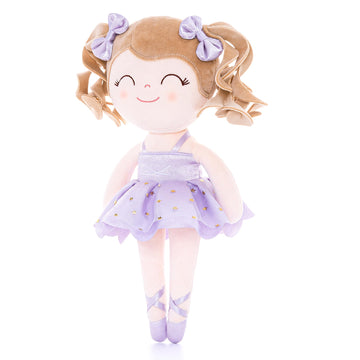 Gloveleya Baby Dolls Soft Snuggly Curly Hair Ballerina Doll First Baby Girl Gifts Plush Ballet Doll With Lace Mesh Dress Purple 14Inches Ballerina Series