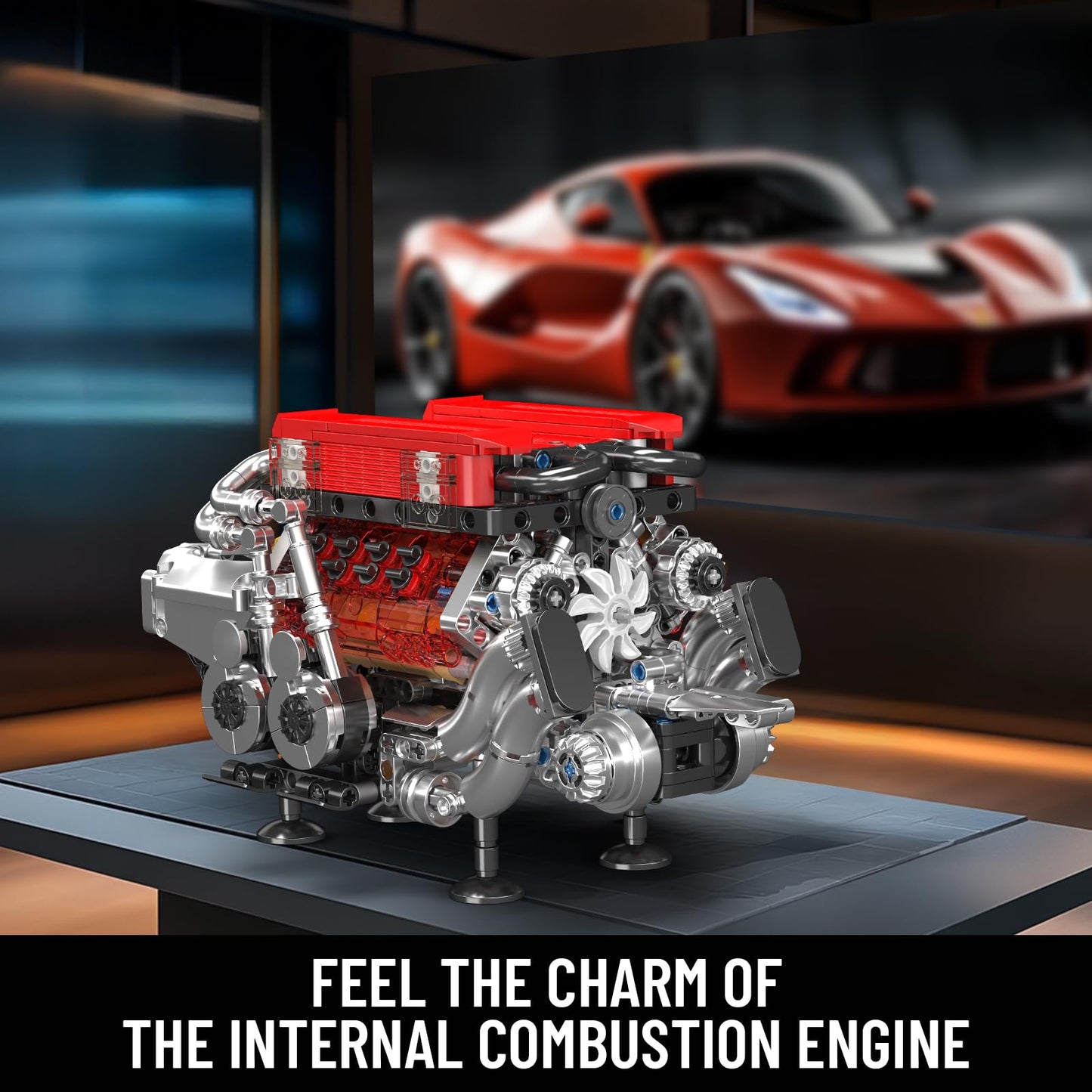 Mould King W16 Engine Building Blocks Set  10163 Combustion Engine Model That Runs  Mini Engine Build Kit for mature-themeds with Battery and Motor  Engineering Construction STEM Toy for Boys Girl (952 Pcs)