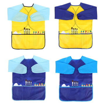 Bahaby 4 Pack Kids Art Smocks Painting Apron For Children Artist Smock With Long Sleeve And 3 Pockets For Age 3-8 Years