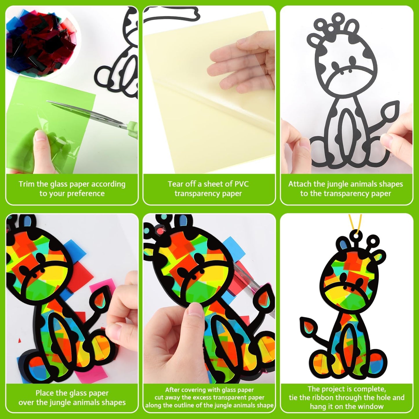 32 Sets Woodland Animal Suncatchers Craft Kit DIY Window Stained Glass Effect Forest Jungle Animals Paper Craft Home School Clas