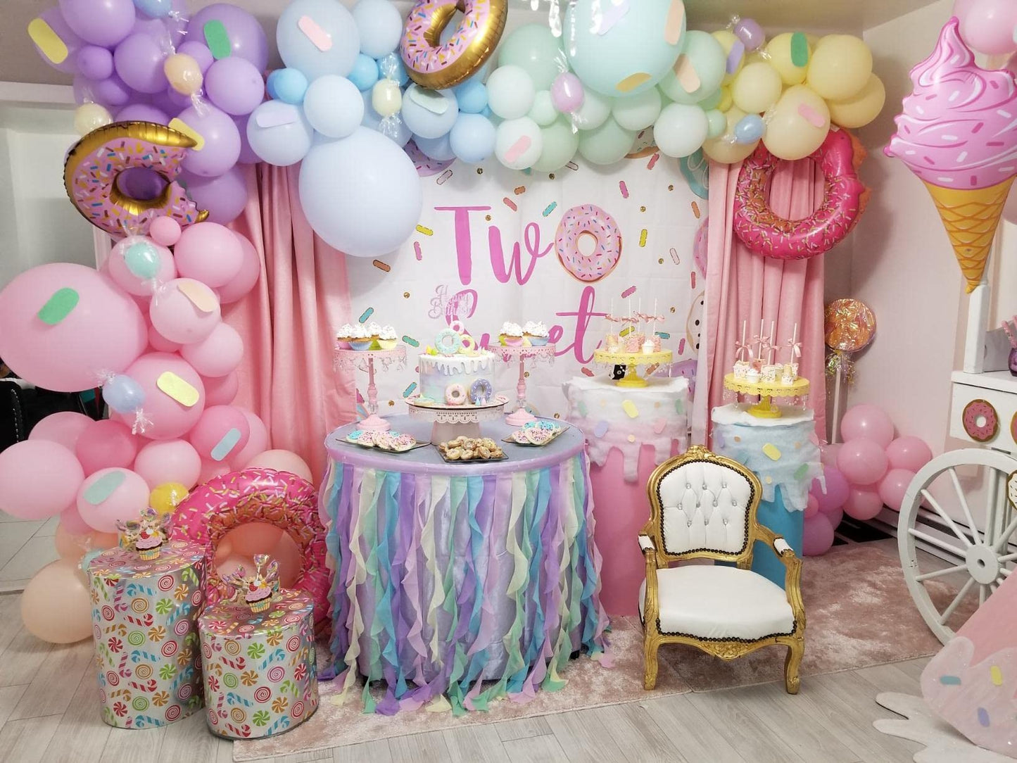 Avezano Donut Two Sweet Birthday Backdrop Second Birthday Party Decorations Background Sprinkles Donut Happy 2Nd Birthday Party