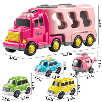 Temi Girls Toddler Truck Toys For 3 4 5 6 Year Old Girls, 5-In-1 Friction Powered Vehicle Car Toy For Toddlers 3-6, Carrier Toys For Kids 3-5, Christmas Birthday Gifts For Girls Age 3-9