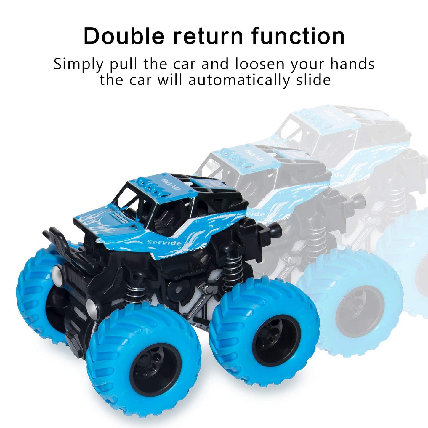 LONANDY 4 Pack Monster Truck Toys for Boys and Girls - Friction Powered Push and Go Toy Cars, Inertia Car Toy Set Stunt Toy Vehi