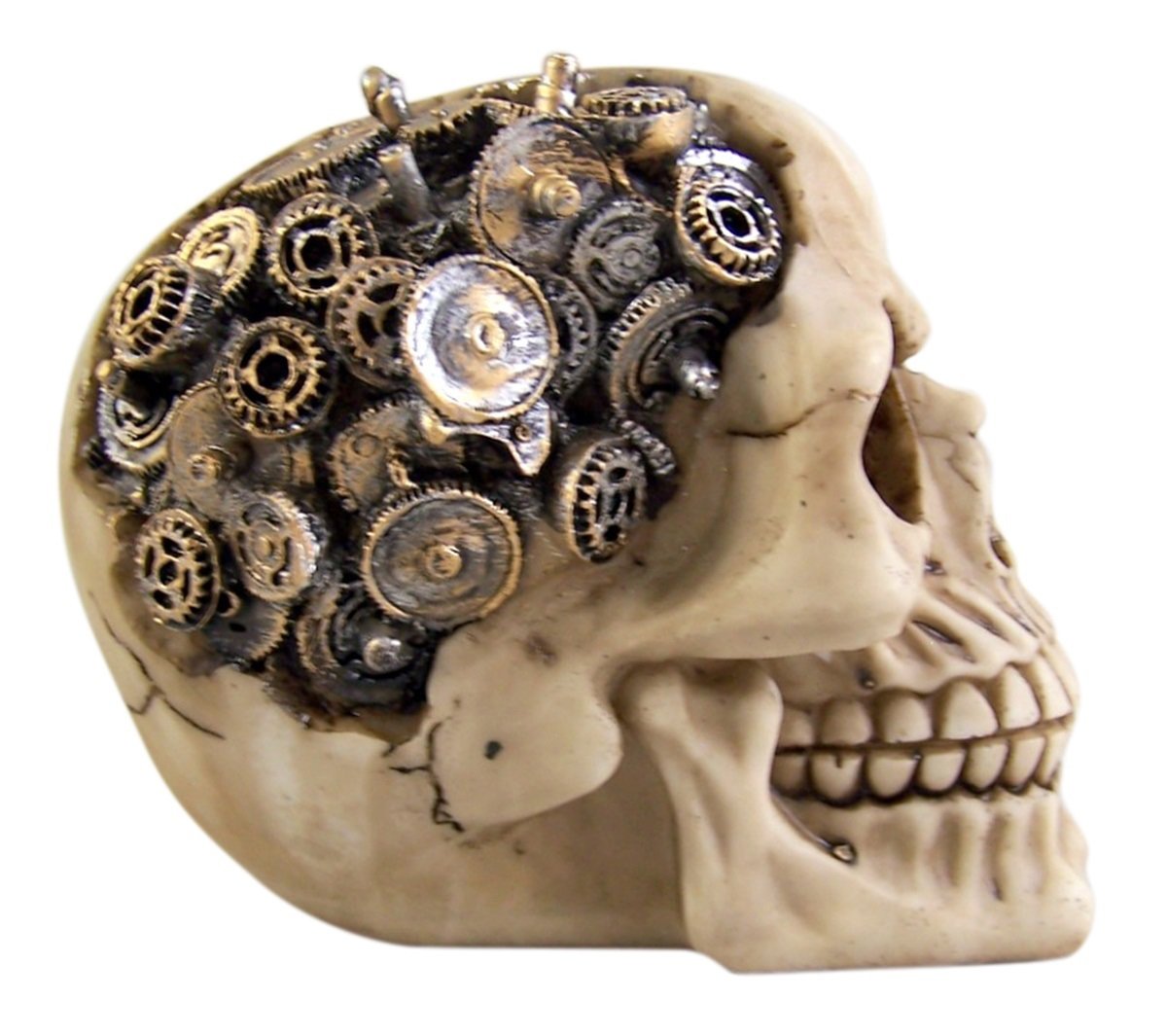 Pacific Trading Steampunk Cyborg Protruding Gear Work Human Skull Statue Clockwork Gear Design Skeleton Cranium Figurine
