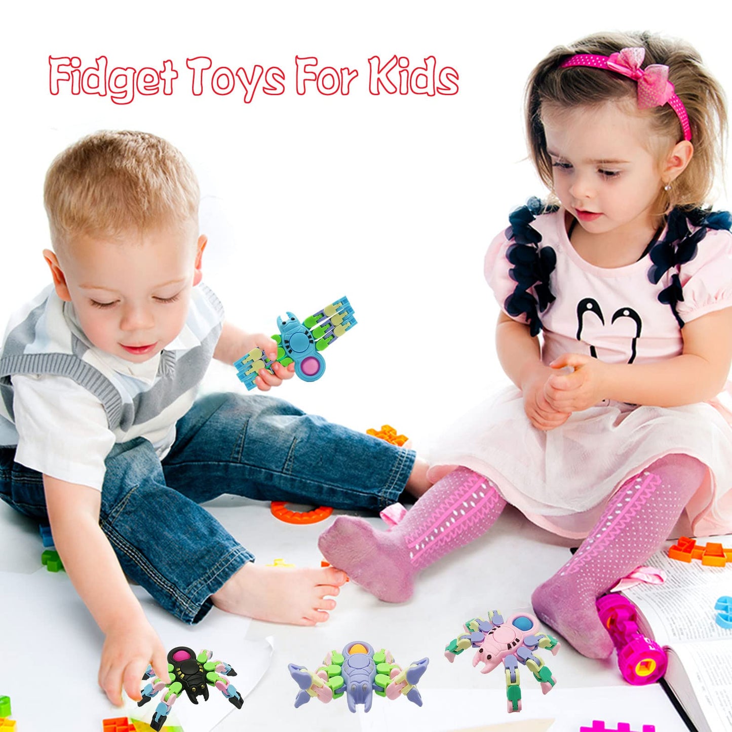 Sensory Fidgets Toys For Kids And Adults,4 Pack Transformable Fidget Spinners For Boys Girls, Chain Pop Spider Fingertip Toy For
