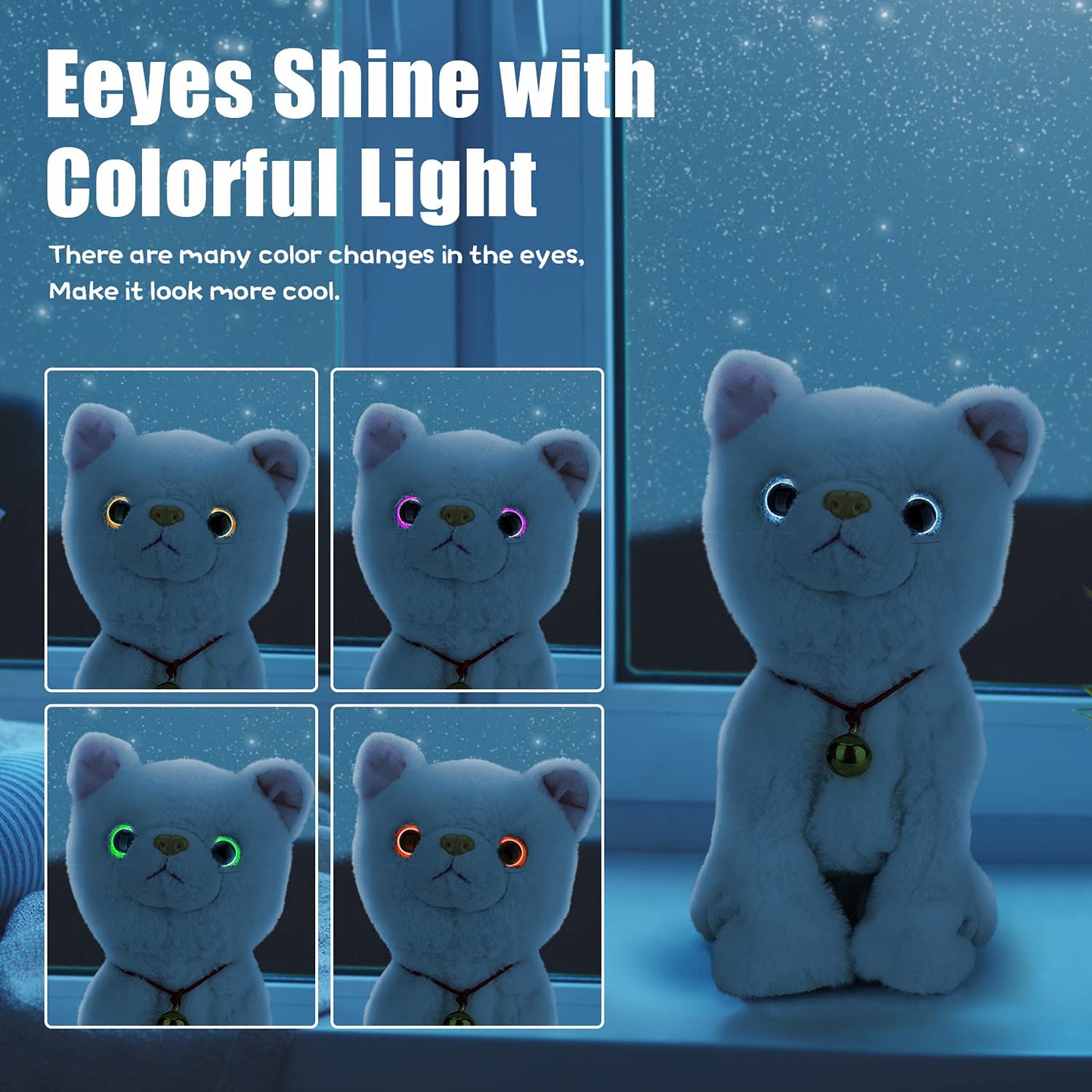 Plush Cat Stuffed Animal Interactive Cat Robot Toy, LED Robotic Cat Barking Meow Kitten Touch Control, Electronic Cat Pet, Robot