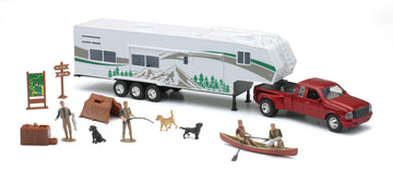 NewRay Toys Die Cast Pick Up Truck with Camper Trailer and Accessories