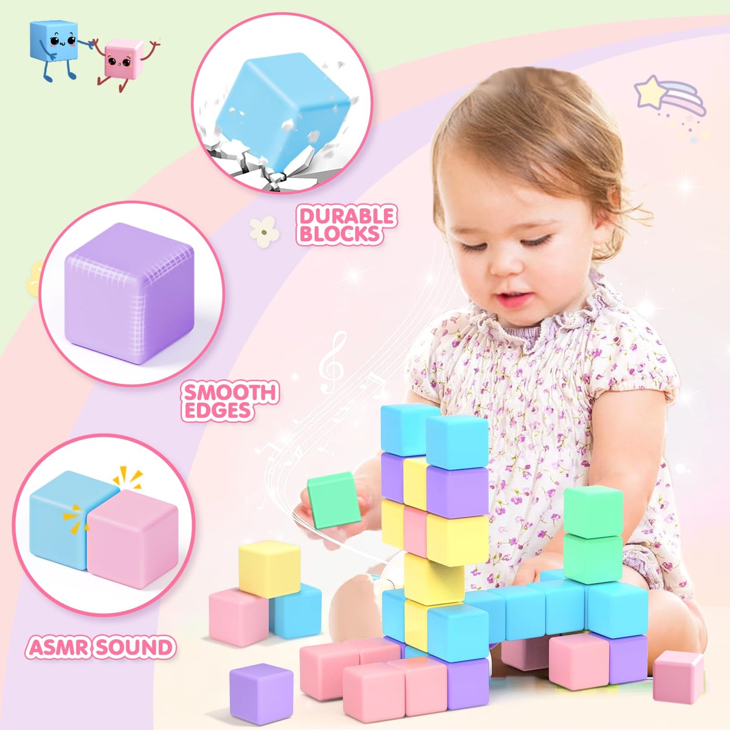 KAEILORU 45pcs Magnetic Building Blocks Set - Pastel Color STEM Toys for Toddlers, Perfect Christmas & Birthday Gift for Ages 1-5