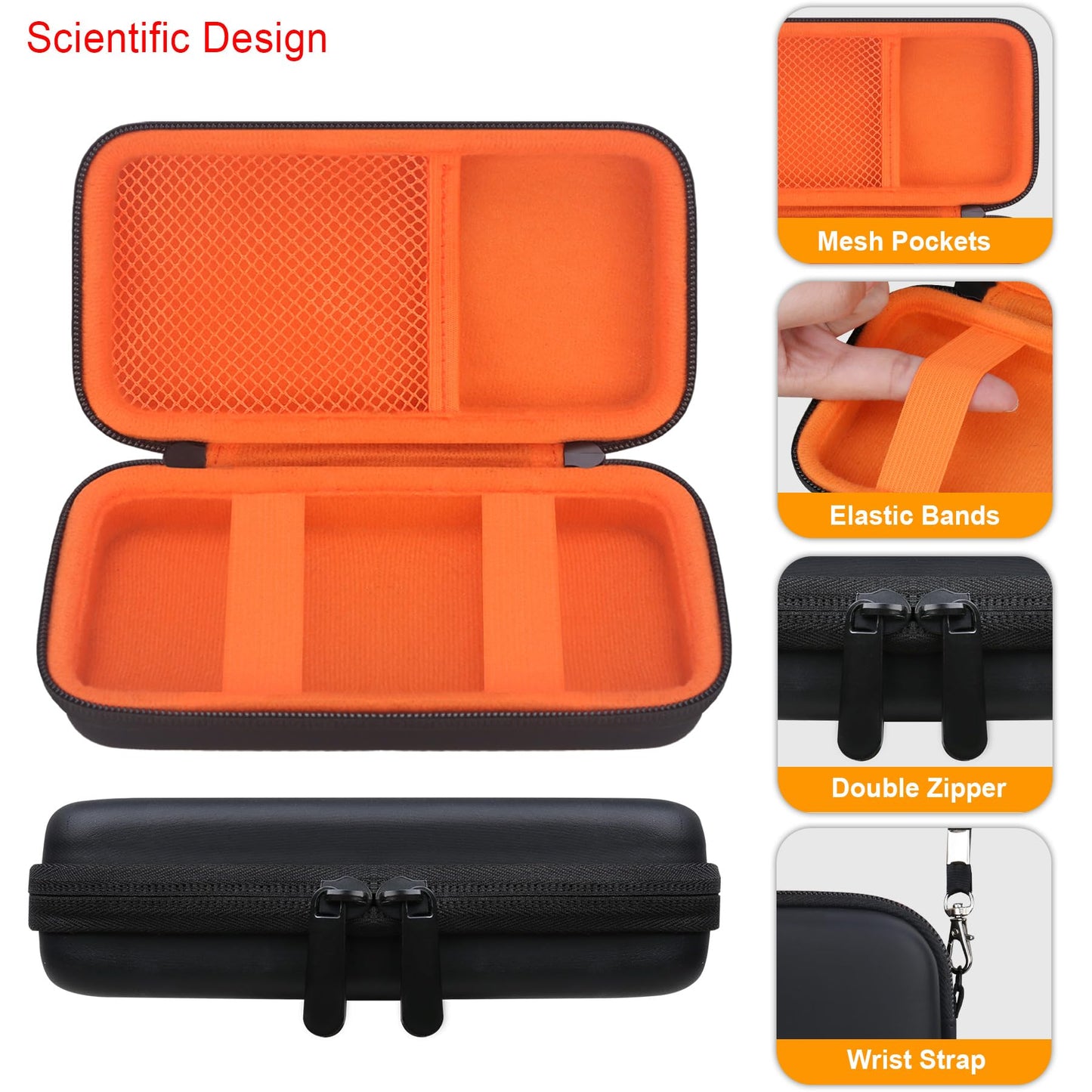 Elonbo Carrying Case for TEBIYOU/ Great Boy/ Beico Handheld Game Console Retro Video Games  Portable Gaming Player Travel Storage Cover  Mini Arcade Electronic Toy Holder Bag  Black+Inside Orange
