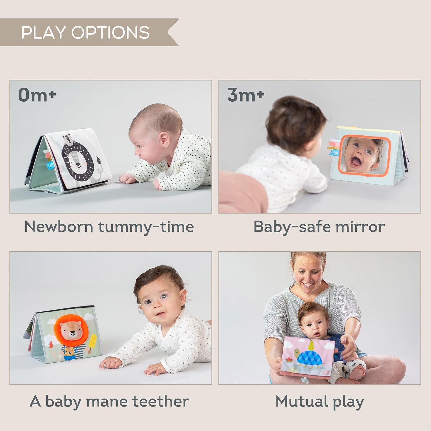 Taf Toys Savannah Infant Tummy-time Soft Crinkle Activity Book with Huge Baby Safe Mirror, 3D Activities, Textures and a Soft Ba