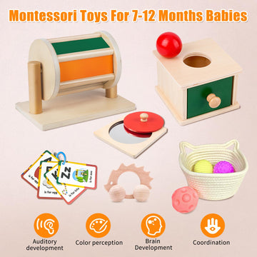 Montessori Educational Toys For Babies 7-12 Months, 7 In 1 Early Learning Educational Kit For Toddlers Gifts, Includes Spinning
