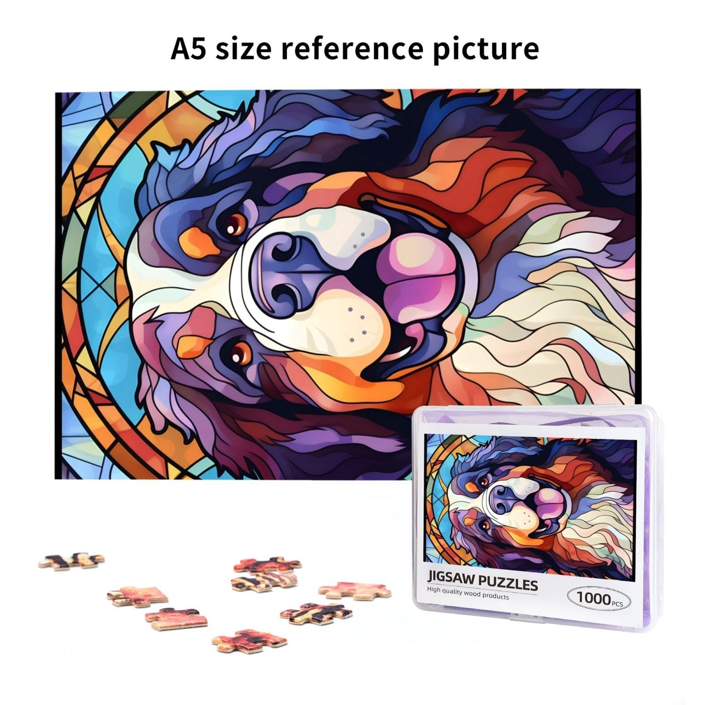 Boston Terrier Dogs Lovers Stained Colorful Glass 1000 Pieces Art Painting Wooden Puzzle For Kids Adults, Birthday Mother'S Fath