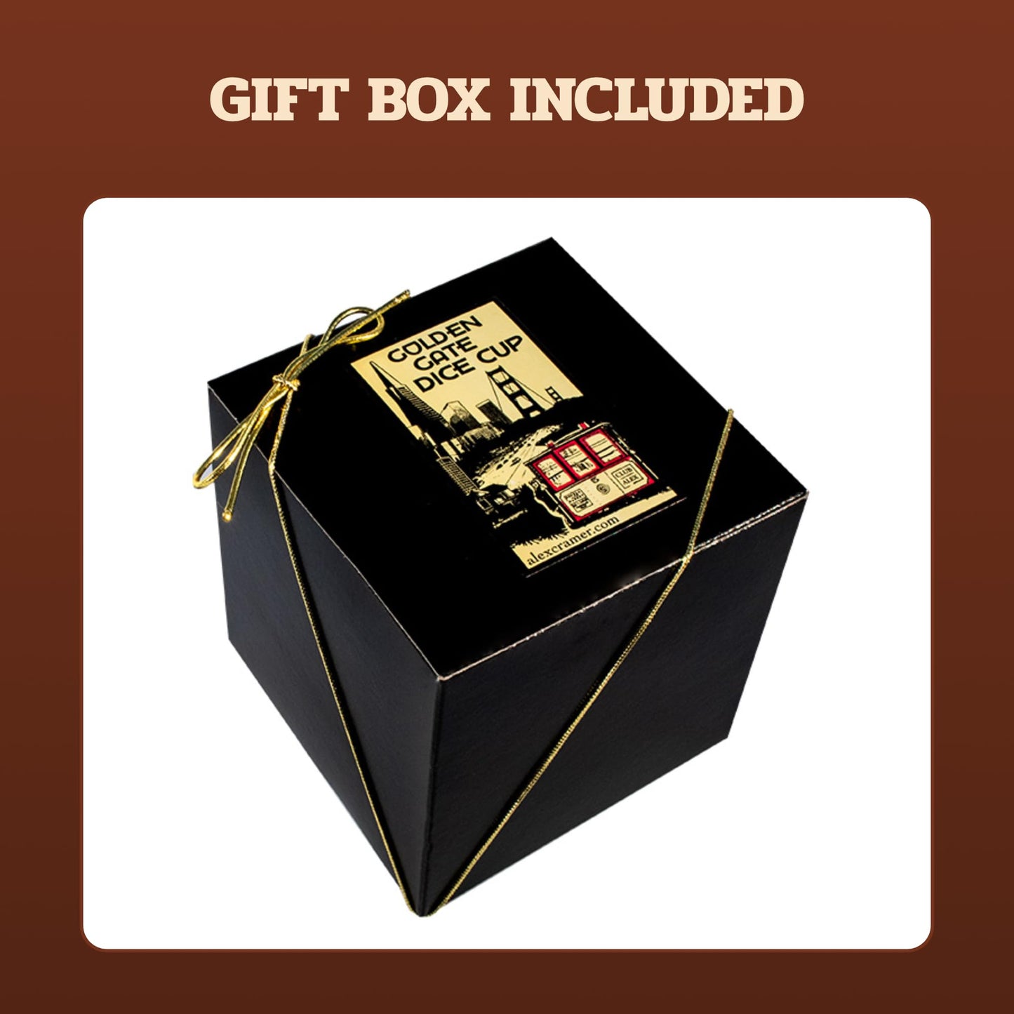 Alex Cramer Golden Gate Dice Shaker Cup Set - 5 White Dice, Drawstring Pouch & Book of Dice Games (Liars Dice) Included - Leathe