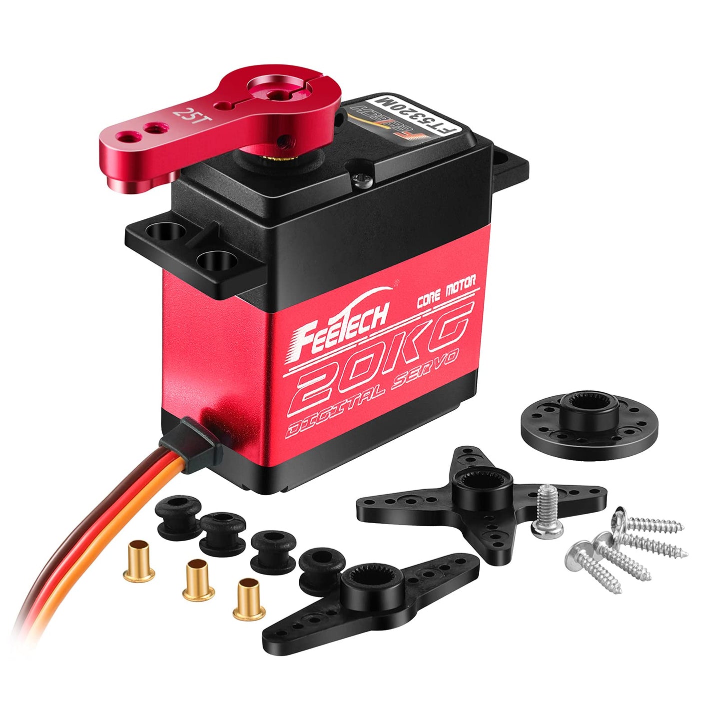 FEETECH 20KG Servo Motor 7.4V High Voltage Waterproof High Torque RC Servo Full Metal Gear Digital Servo, Aluminium Case, Contro