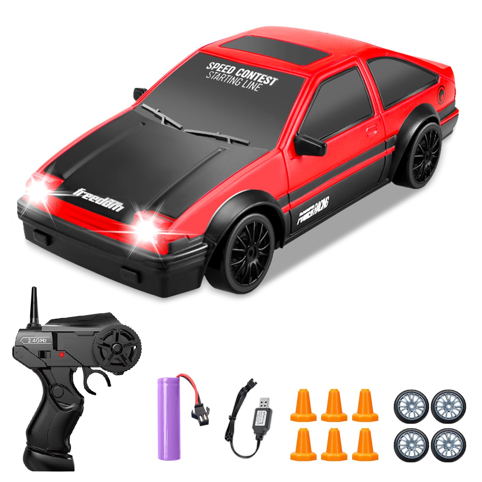 YUAN PLAN RC Drift Car, Mini RC Drift Car for Adults 1:24 Remote Control High Speed Race Drifting Cars, 2.4GHz 4WD Racing Hobby 