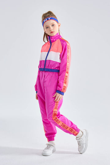 Lolanta Little Girls Dance Clothing Set, Fall Set Hip Hop Modern Jazz Team Performance Costume, Girls Dance Wear Pant Sets (Rose