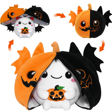 Caiyuegg Halloween Stuffed Animal Reversible Pumpkin Plush,Bat Ghost Transformed Pumpkin Plush Zipper,Halloween Bat Ghost Stuffe