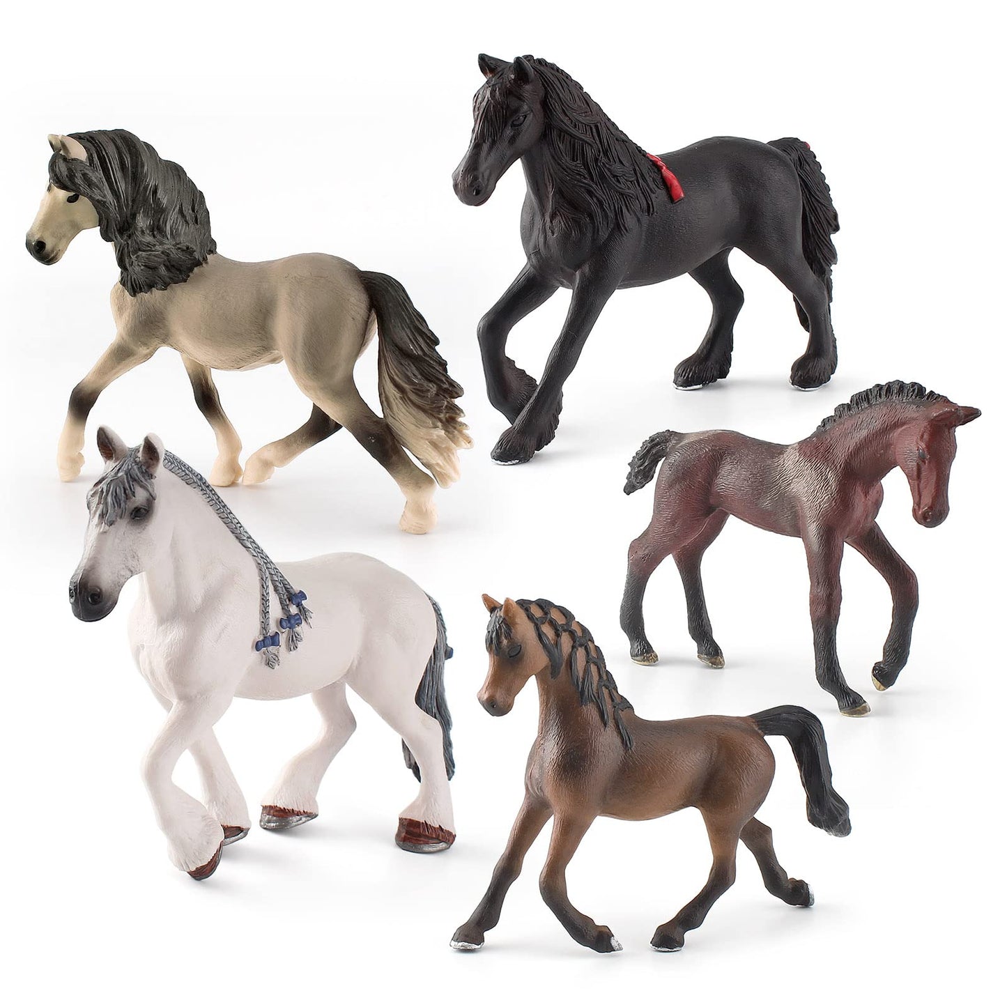 Gufoponas Horse Toys For Girls 5Pcs Horse Figurines Set Plastic Toy Horses For Boys Realistic Collection Horse Mare Farm Animals