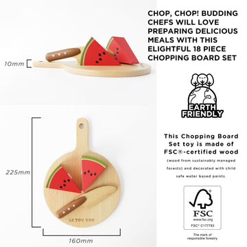 Le Toy Van - Wooden Chopping Board and Super Food Set | Perfect for Supermarket, Food Shop or Cafe Pretend Play - Suitable for B