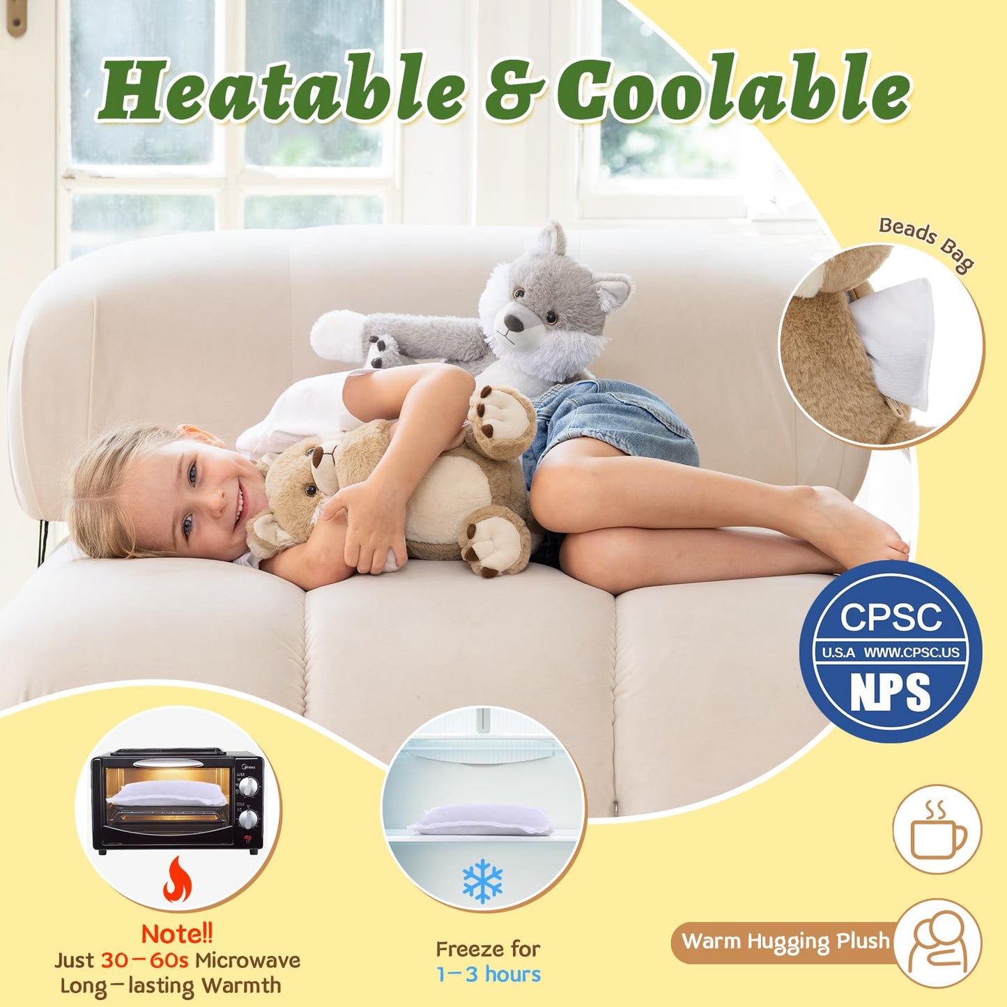 MorisMos Wolf Stuffed Animals Duo - Freezable & Microwavable Plush Toys, 12" Multicolored Coyote Decor for Kids & Adults