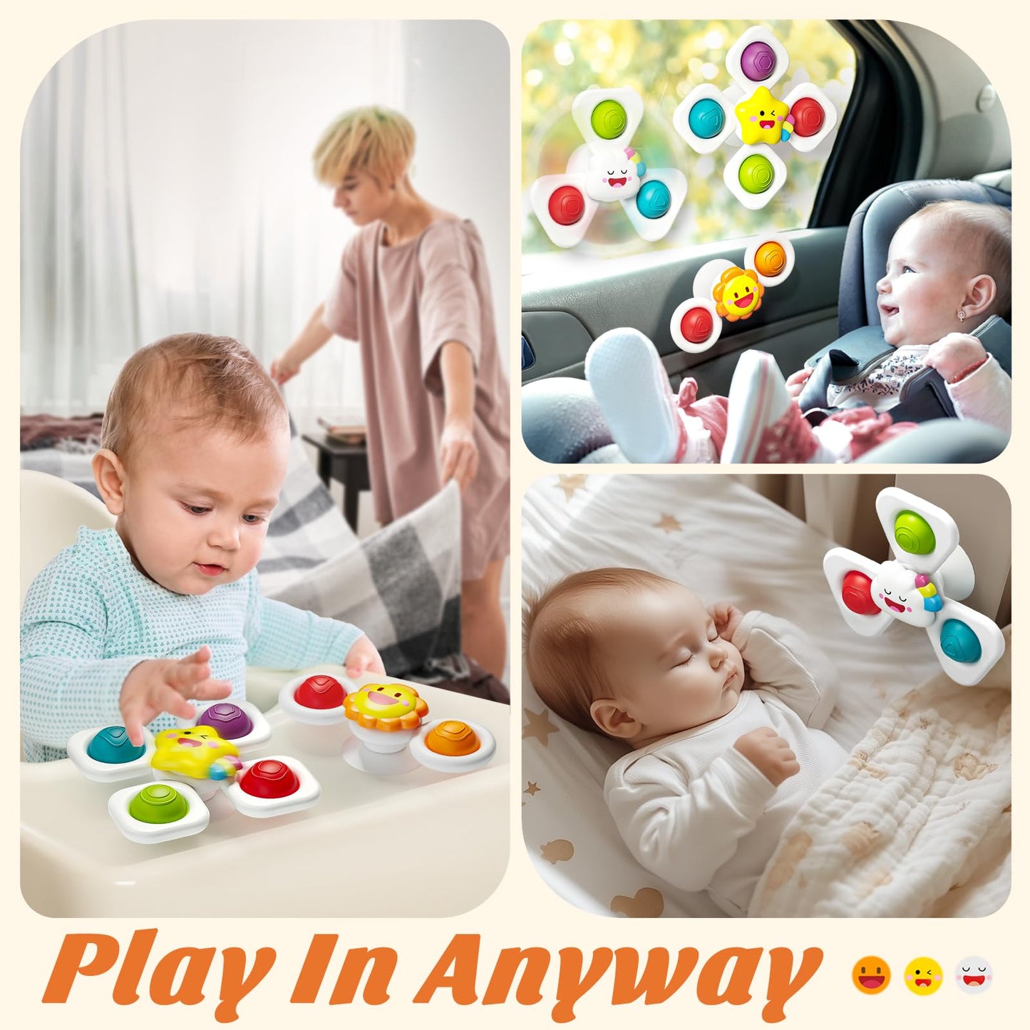 Springflower Baby Bath Toys, Suction Cup Spinner Toys For 6 12 18 Months Toddlers, Birthday Baby Gifts Sensory Toys Bath Toys Tr