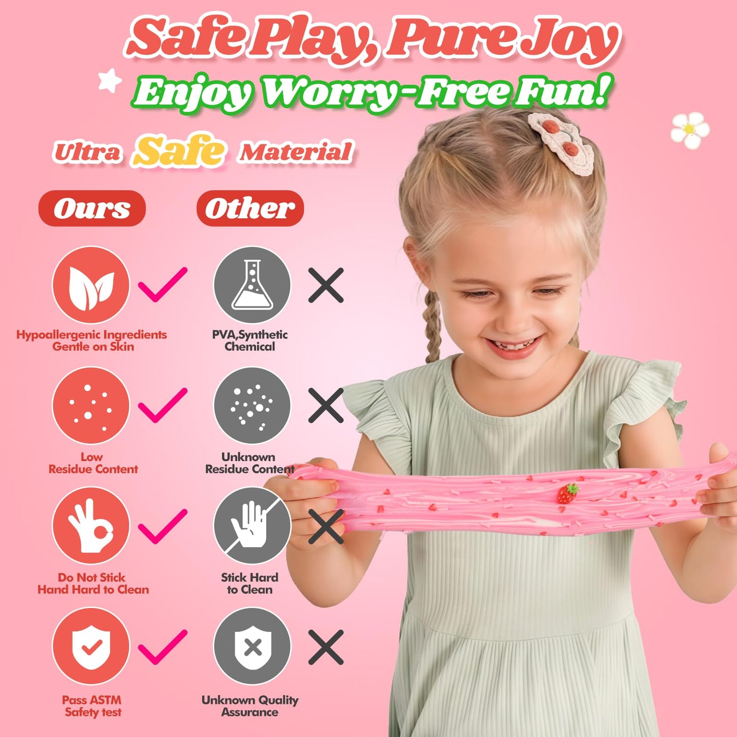 Strawberry Butter Slime  Scented Slime Kit  Kids Toys for Ages 5-7 8-13 Girls Boys  Squishy Sensory Toy Teen Girl Birthday Gifts  Cute Stuff Party Favors Stocking Stuffers for 4 6 9 10 11 12 Year Old