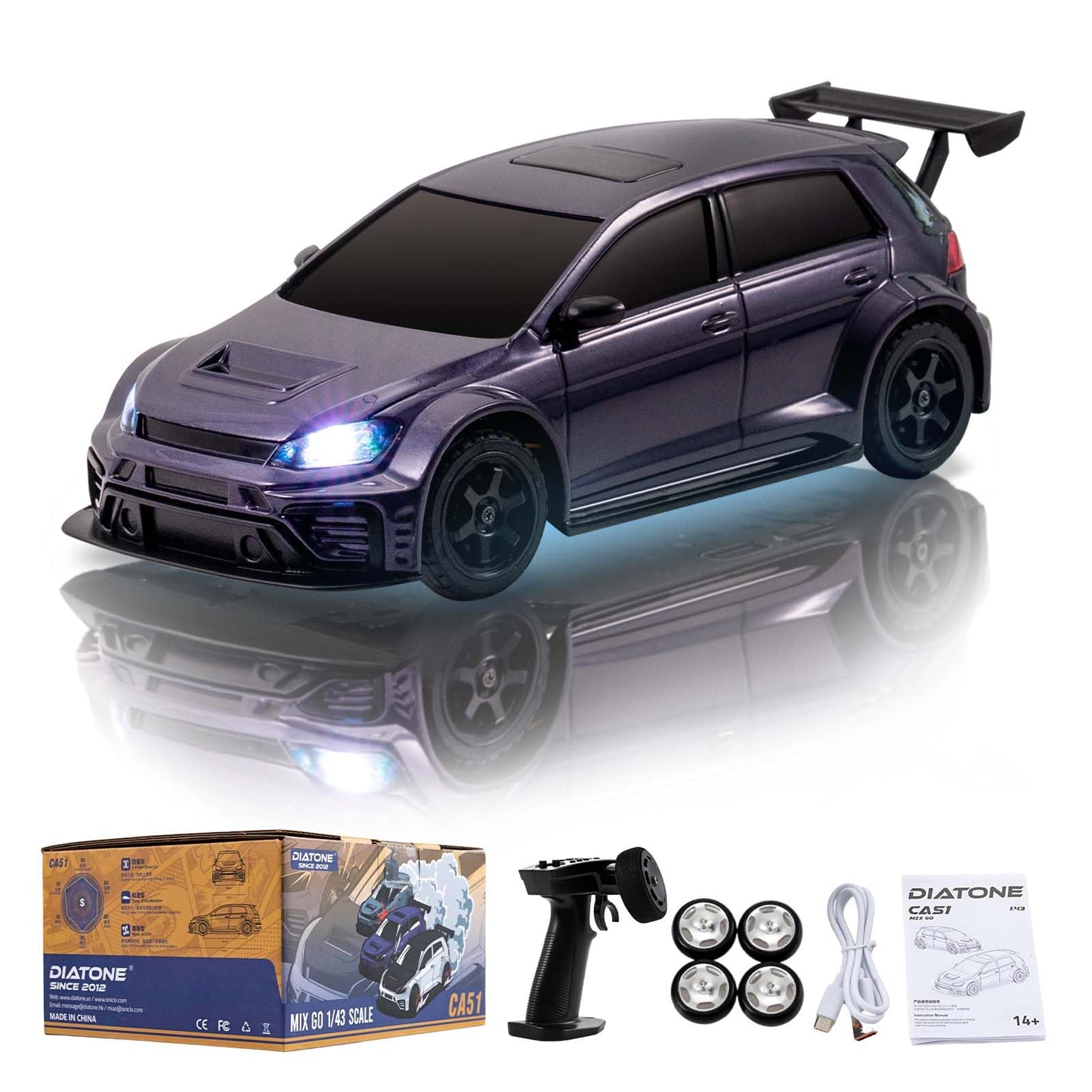 Fairrc 1/43 Scale Mix GO CA51 4WD Micro Drift Car - Mini RC for Desk and Adults, 2.4GHz High Speed With 4 Smooth Hard Tires RTR