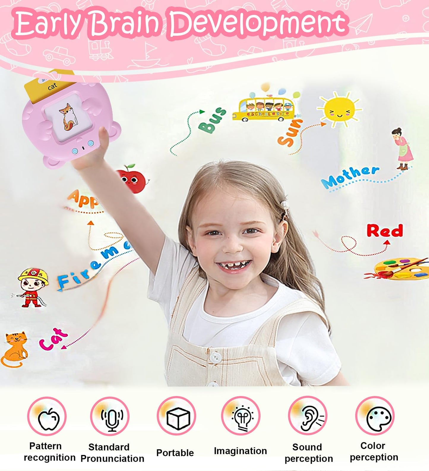 Talking Flash Cards Toddler Toys Pocket Speech For Toddlers 1-3, Talking Learning Flash Cards Educational Toys Sensory Toys Gift For Boys And Girls (510 Sight Words-Bear Pink)