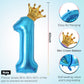 40 Inch Light Blue Number 0 And Mini Crown Balloon For Birthday Party Decorations, Light Blue Birthday Party Balloons Decoration