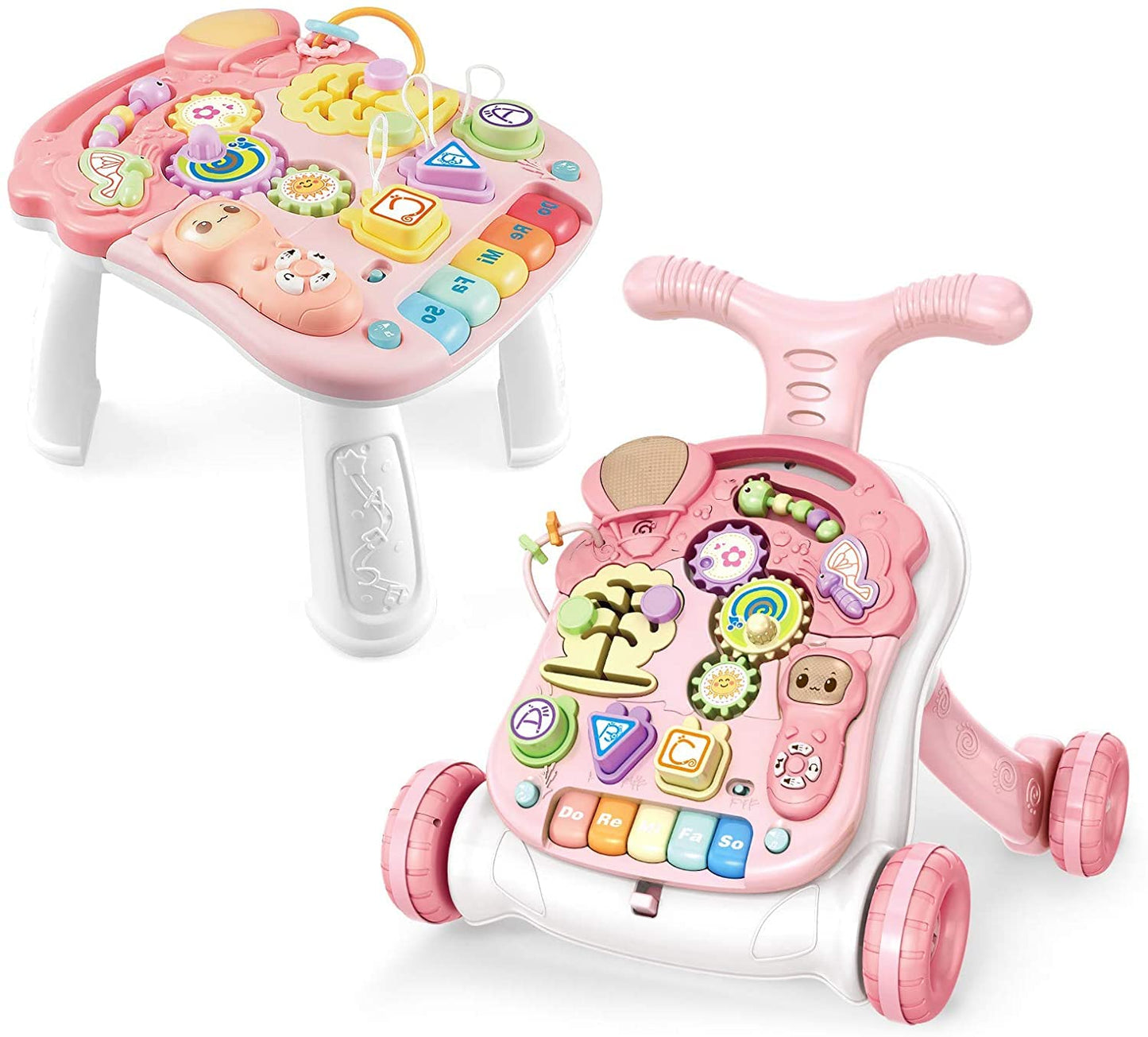 Baby Sit-To-Stand Learning Walker, 2 In 1 Baby Walker For Girls Boys, Educational Baby Push Walkers With Entertainment Activity