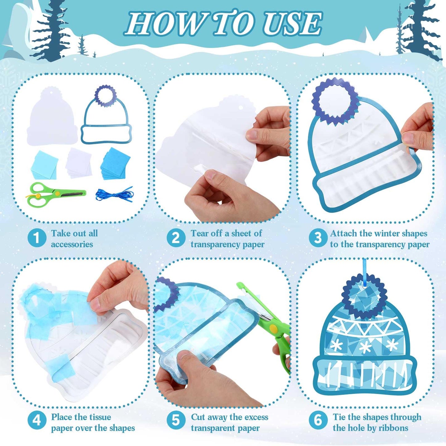 Feifeiya 24 Set Winter Suncatchers Crafts DIY Window Tissue Paper Suncatchers Winter Craft Make Your Own Hanging Ornaments for C