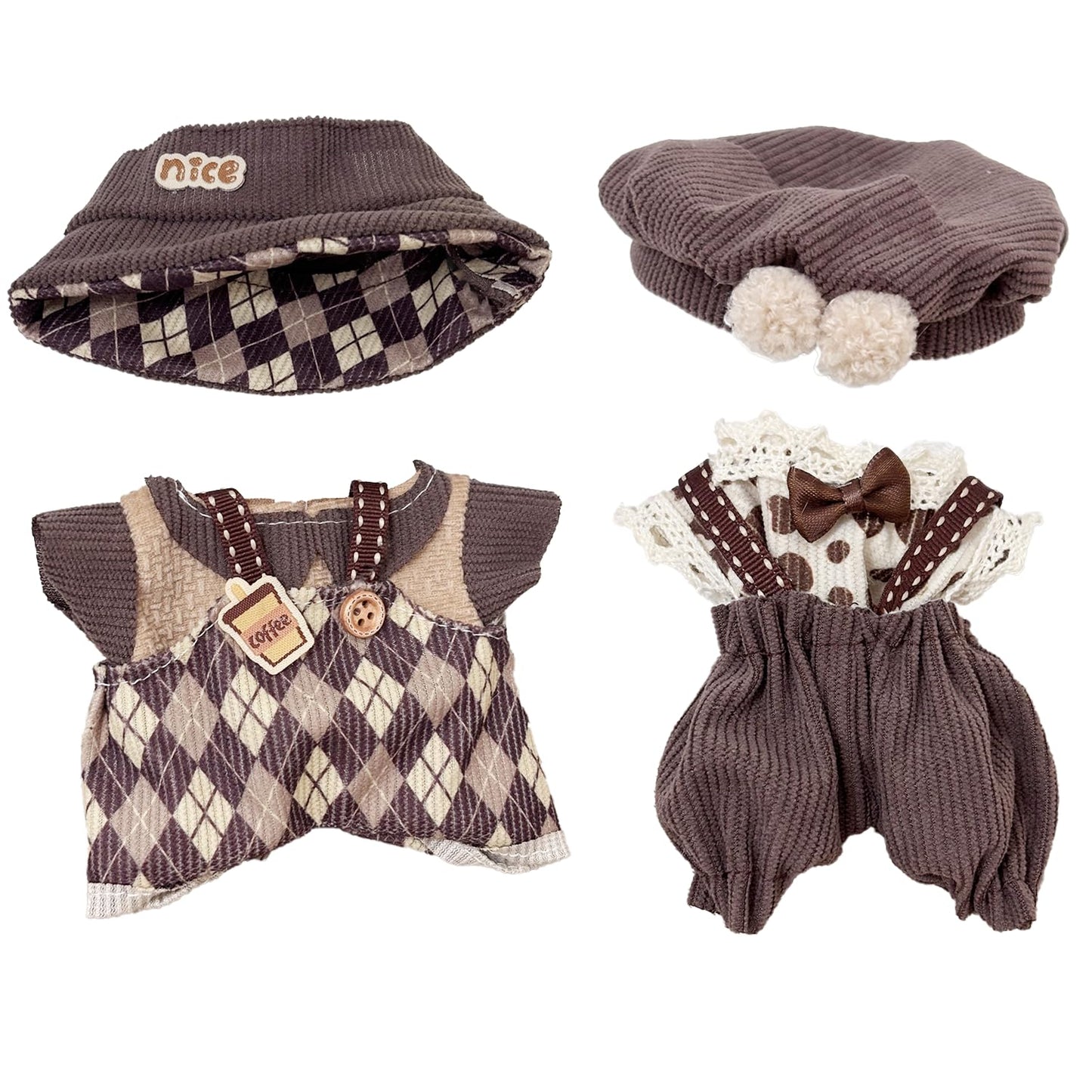 Clothes for 17cm Dolls 2 Set  Cute Hat & Outfit Set for Dolls  Adorable Dress-Up Accessories for Doll