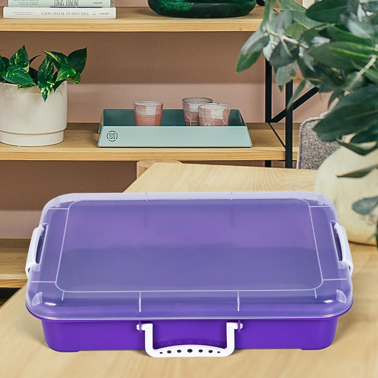 Madzee Plastic Activity Tray with Lid for Slime, Beads, Sand - 15 Inches, Purple, Model MT7384
