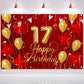 17Th Birthday Backdrop Banner Decorations Red And Gold For Boys Girls Happy 17 Years Old Bday Background Photography Party Decor Sign Supplies