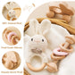 Wooden Baby Rattle 3 Pcs Push Car Rattle Set Crochet Rattle Ring Wooden Montessori Toy For Newborn Infant Baby Gifts (Rabbit Rattle)