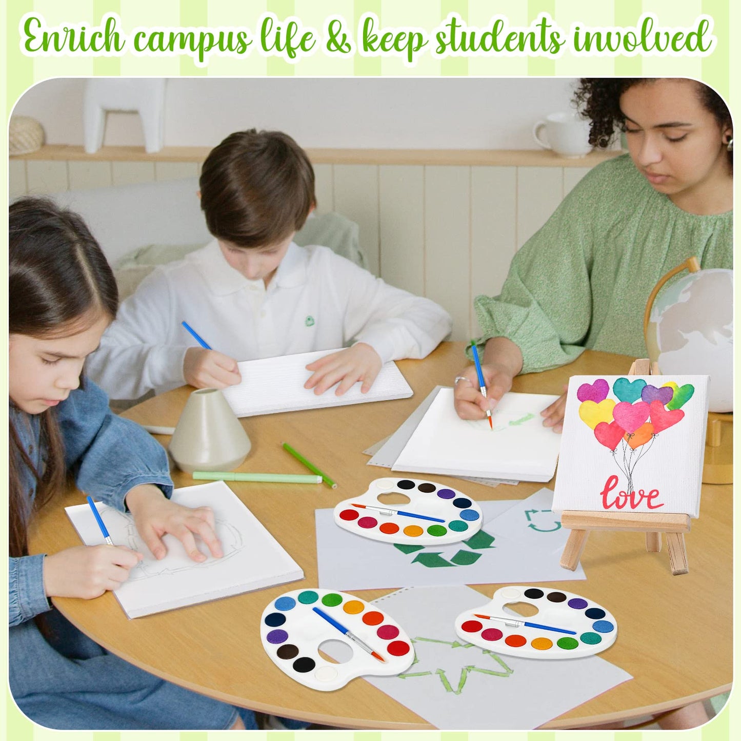 Zubebe Mini Watercolor Paint Sets 12 Colors Watercolor 3 x 3 Painting Canvas Panel Wooden Easel Set Stretched Canvas Easel Pai