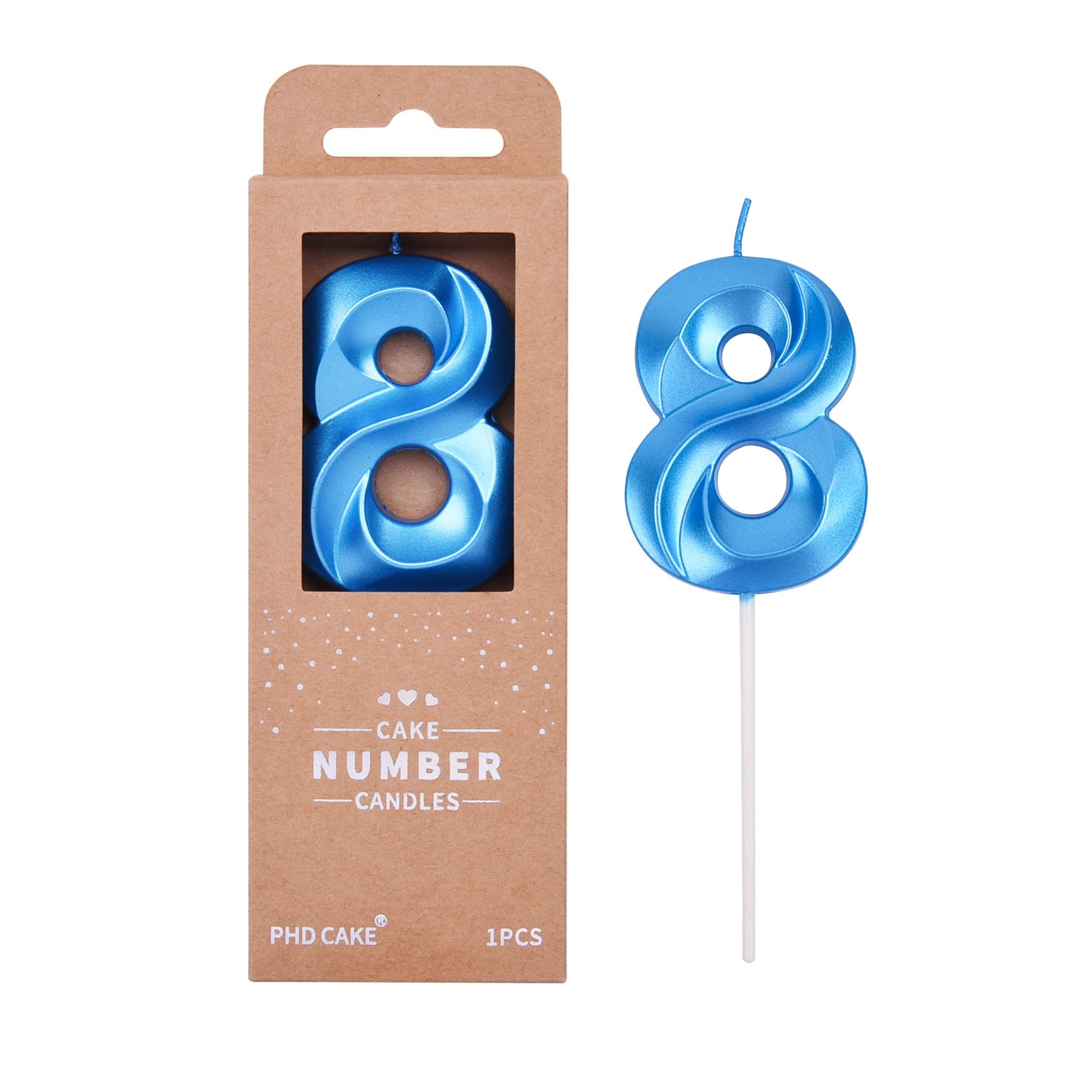 PHD CAKE 2.76 Inch Diamond Blue 8 Number Birthday Candles, Blue Number Candles, Cake Number Candles, Party Celebration